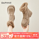 DAPHNE達芙妮雪地靴女冬季靴子短靴棉鞋加絨加厚保暖冬款棉靴 4622608009 卡其色 跟高4.5cm 加絨 39 (245mm) 標準碼