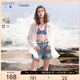 三彩2025夏季新款燙鉆翻邊牛仔短褲時(shí)髦熱褲寬松直筒褲女