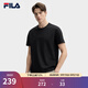 FILA 斐樂(lè )官方男子女子針織短袖衫2025春新款簡(jiǎn)約休閑舒適情侶圓領(lǐng)T恤 正黑色-BK XL