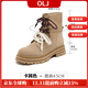 OLJ奢侈高端品牌女靴厚底馬丁靴秋季新款真皮時(shí)尚復古低幫兩穿旅游靴 卡其色 37