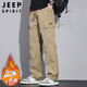 JEEP SPIRIT吉普工裝褲男士褲子男秋冬季休閑褲男多口袋男褲 卡其色 XL