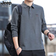 JEEP SPIRIT商務(wù)休閑翻領(lǐng)長(cháng)袖T恤男士2026新款春秋季寬松大碼中年男裝打底衫 灰色 XL 【建議體重140-160斤】