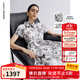 朗姿2025夏季新款蝴蝶印花POLO領(lǐng)純棉襯衫連衣裙優(yōu)雅收腰裙子女 石鹽粉色 M