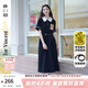 兩三事梵高文藝 梵花遺夢(mèng) 2025夏季新款印花布拼接撞色翻領(lǐng)連衣裙 黑色  L