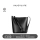 INJOYLIFE水桶包簡(jiǎn)約通勤節日禮物媽媽女包大容量百搭單肩包包 黑色