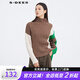 S.DEER圣迪奧女裝高領(lǐng)撞色拼接寬松針織衫S224Z3515 深棕/89 L/170