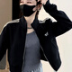 DALEY MODE秋冬外套女2025春秋新款韓版寬松休閑百搭夾克棒球服外套秋季女裝 黑色 刺繡 蝴蝶結 S 建議80-95斤