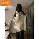 棉致美式復古條紋拼接立領(lǐng)棉服女冬季新款外套小個(gè)子羽棉襖絨服面包服 梵6655白色【高品質(zhì)】 M 105-120斤