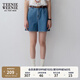 Teenie Weenie小熊牛仔短褲女夏季韓版簡約休閑松緊高腰時尚牛仔褲女 深藍(lán)色 M (165)