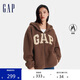 GAP女裝2025秋季洋氣貼布繡logo仿羊羔絨連帽衛(wèi)衣加厚外套600757