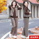 俞兆林媽媽裝連帽馬甲休閑褲衛衣三件套秋裝新款洋氣高貴中老年女裝套裝 咖啡色三件套 馬甲+長(cháng)袖T恤+長(cháng)褲 2XL 建議105-120斤