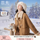 香影牛角扣麂皮絨外套女2024年冬季新款羊羔毛風(fēng)皮毛一體短款大衣 駝色 L