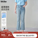 MsShe【面膜微喇牛仔褲】大碼女裝2025秋夏季胖mm顯瘦直筒七分褲子 牛仔淺藍(lán)色現(xiàn)貨 XL