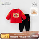 歡喜小熊嬰兒套裝寶寶冬季加厚棉服新年服紅色中國風周歲禮服拜年服
