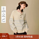 茵曼2025秋冬女裝新款羊駝毛絨感復(fù)古條紋半開(kāi)襟毛衣寬松長(zhǎng)袖上衣 杏藍(lán)條 S