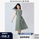 佐丹奴亞麻裙子女夏季棉麻好看V領(lǐng)綁帶收腰連衣裙女05465329