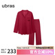 ubras【支持定制】云棉草本經(jīng)典軟棉棉開(kāi)襟家居服套裝女睡衣絲絨紅色M