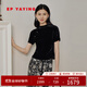 EP雅瑩女裝 質(zhì)感桑蠶絲絲絨斜襟盤(pán)扣短袖上衣 商場(chǎng)同款5401A 黑色 M