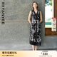 顏域黑白印花無(wú)袖連衣裙2025年早春新款氣質(zhì)優(yōu)雅中長(cháng)款V領(lǐng)裙子女 黑花 L