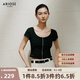 艾諾絲雅詩(shī)【商場(chǎng)同款】2025夏季新品短袖女針織衫U領(lǐng)顯瘦針織開(kāi)衫40436002 黑色 M