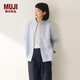無印良品（MUJI）女式棉水洗牛津紐扣領(lǐng)長袖襯衫女士襯衣外套上衣25年秋季女裝 薩克森藍(lán)條紋 XL （165/92A）