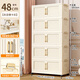 納份愛(ài)收納柜加厚塑料玩具零食儲物柜臥室衣物置物柜子床頭整理柜飄窗箱 48面寬【條紋奶油】 5層 【99.99%超值店長(cháng)推薦】