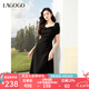 lagogo黑色收腰顯瘦連衣裙女拉谷谷2025年春夏新款優(yōu)雅赫本風裙子 黑色 M
