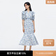 moussy&sly新品法式浪漫風優(yōu)雅五分袖碎花連衣裙030ISZ33-5361 混合藍色117 均碼