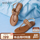 百思圖25夏復(fù)古戶外休閑一字帶夾趾女涼鞋C2107BL5 棕色 38