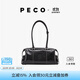PECO小丑保齡球包植鞣皮油蠟長(cháng)柄法棍腋下手提通勤單肩波士頓女包禮物 中號經(jīng)典黑頭層熔巖油蠟牛皮現貨