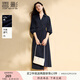 香影掐腰襯衫連衣裙女2025秋季新款燈籠袖圍裹式藏青色v字翻領(lǐng)裙 藏青 S 55/80A/85-95斤