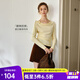 Olrain歐芮兒法式斜肩針織T恤女裝秋季2025新款蕩領(lǐng)系帶長(cháng)袖上衣 黃色 M