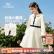 英氏（YEEHOO）女童連衣裙兒童裙子中大童裝娃娃領(lǐng)長(cháng)裙學(xué)院風(fēng)淑女秋裝 米白 130