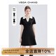 VEGA CHANG高級感連衣裙女夏季小個(gè)子撞色POLO領(lǐng)英倫風(fēng)收腰顯瘦通勤小黑裙子 赫本黑 M