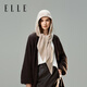 ELLE羊毛秋冬保暖連帽圍巾女純色針織拼接小圍脖護耳防風(fēng)防寒脖套圍 燕麥米色