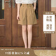 茵曼（INMAN）設計感高腰短褲夏橡筋松緊腰遮胯直筒休閑褲女 卡其色-新 L