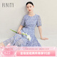 菲妮迪（FINITY）連衣裙2025年夏季新款簡約氣質(zhì)優(yōu)雅印花短袖裙子女 藍色印花 XL