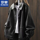 羅蒙新款皮衣女寬松大碼顯瘦春秋感機車(chē)休閑PU皮夾克翻領(lǐng)短款外套 黑色 雙層 有里布 XL 建議120-135
