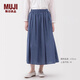 無印良品（MUJI）女式 棉紗 抽褶裙 長半身裙女款裙子25年秋季女裝 BE1XTA5A 藍色格紋 S (155/62A)