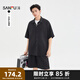 三福2025夏季男士肌理套裝 潮酷圓領(lǐng)上衣五分中褲男500082 黑色 L