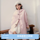 樂町韓系少女風(fēng)中長款連帽毛呢外套秋冬新款牛角扣羊駝長毛呢大衣 粉色(現(xiàn)貨) XS