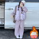 乖妮貓女童冬裝加絨加厚套裝2025新款韓版洋氣中大童女孩馬甲秋冬三件套 紫色三件套 150 碼