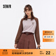 森馬（Semir）長(cháng)袖T恤女中長(cháng)款寬松字母圓領(lǐng)衣服秋潮流復古撞色插肩袖上衣 紅咖色調00365 L