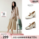 百思圖2025秋商場(chǎng)新款珍珠鉆帶瑪麗珍鞋高跟鞋淺口女單鞋W0753CQ5 金色 高跟款 35
