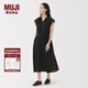 無印良品（MUJI） 女式強(qiáng)捻法國(guó)袖連衣裙女裝裙子長(zhǎng)裙25年夏季連身裙 BC2LMC5S 黑色 M (160/84A)