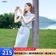 百圖betu女裝2025夏季新款連衣裙無袖減齡蕾絲拼接牛仔連衣裙2507T53 淺牛仔藍(lán) M