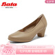 Bata淺口單鞋女秋季商場新款牛皮粗跟通勤百搭單鞋AQ755CQ4七夕 杏色 38