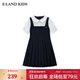 E·LAND KIDS海鹽少衣戀女童連衣裙25年夏季學(xué)院風(fēng)娃娃領(lǐng)百褶 Navy藏青色/59 160 cm