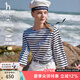 HAZZYS哈吉斯女裝 2025春季款女士【PHIZ系列】休閑條紋七分袖T恤衫女 藏青色NV S (155/80A 36)