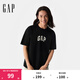 Gap男女裝純棉印花logo短袖T恤基礎款寬松上衣 黑色 L (175/96A) 亞洲尺碼